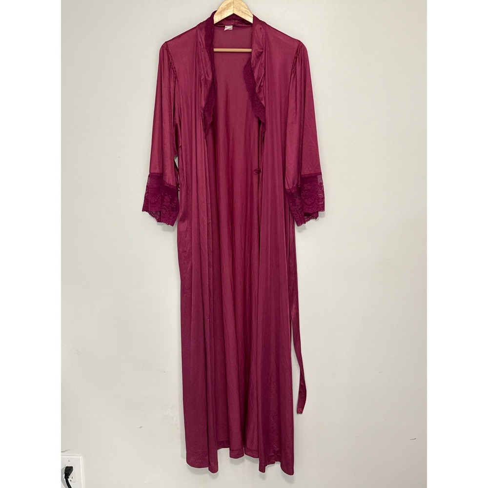 Fantasy Nightwear Janice Lee Vintage Lace Trim Maxi Robe Womens Size L USA Made
